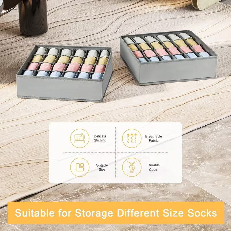 2Pack-48-Compartment Fabric Socks & Underwear Organizers
