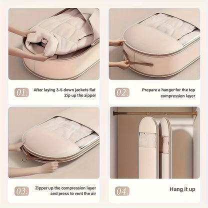 3-Size Pink And Beige Compression Hanging Storage Bags