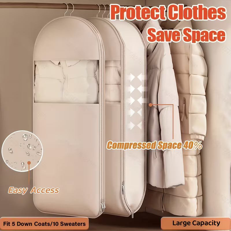 3-Size Pink And Beige Compression Hanging Storage Bags