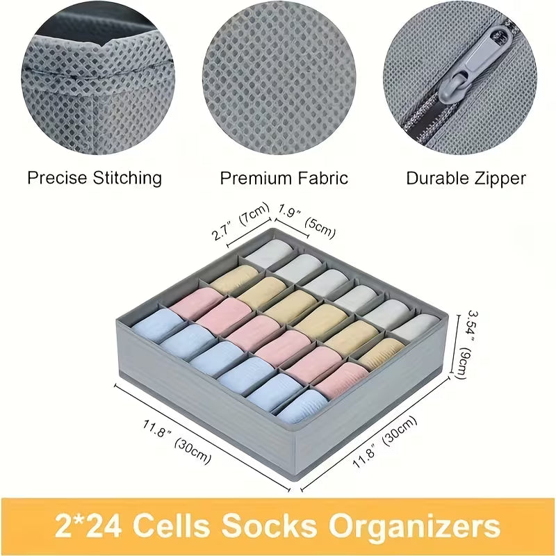 2Pack-48-Compartment Fabric Socks & Underwear Organizers
